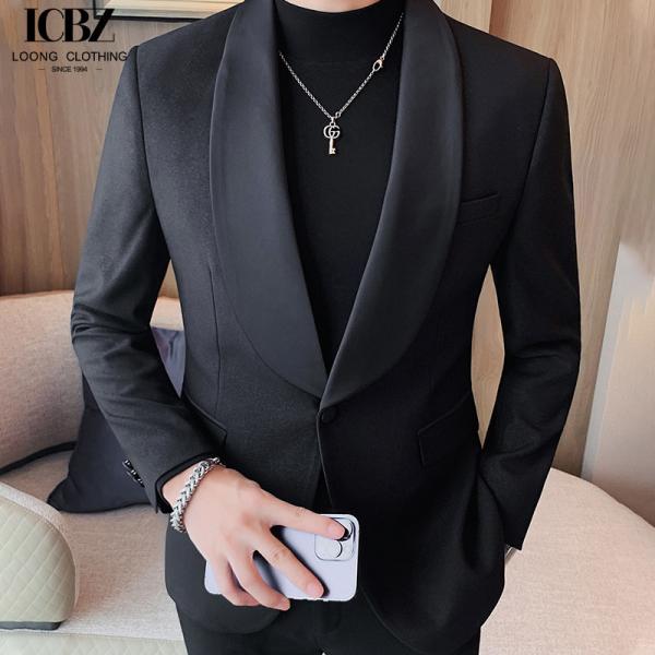 end Business Formal Dress Suit Blazer Jacket in Black Leather Fabric for Men's