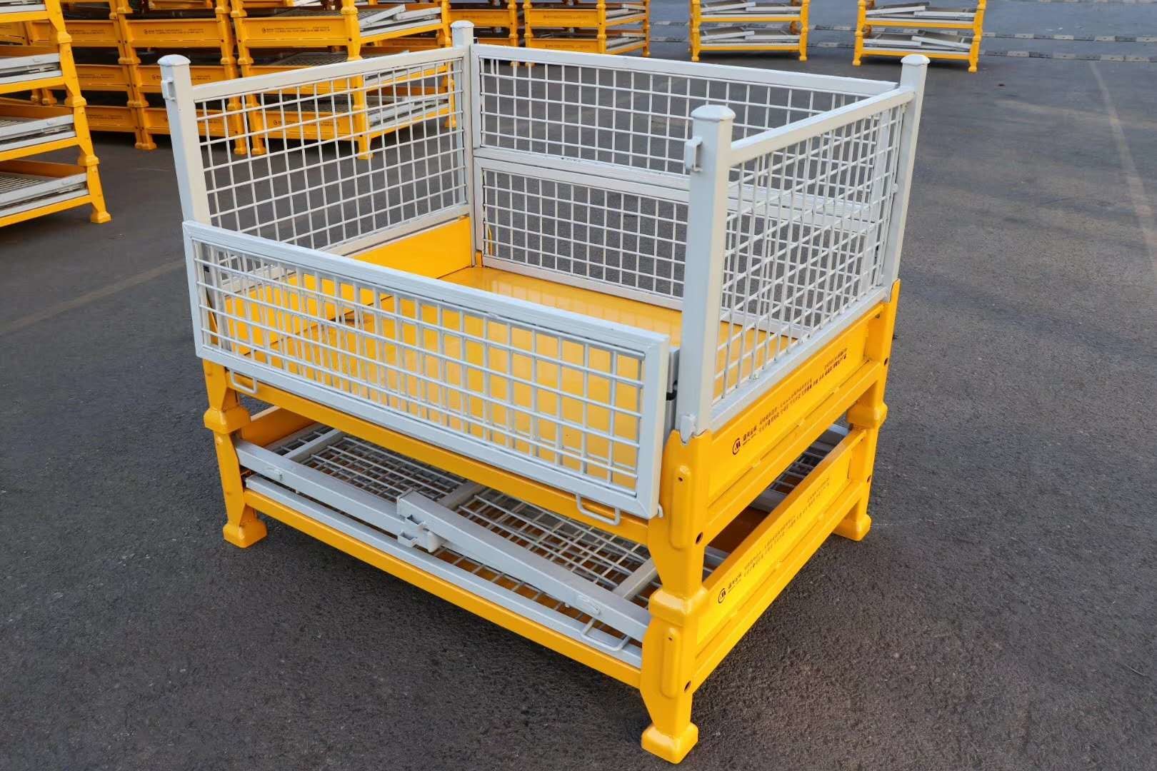 Heavy Duty Collapsible Folding Stackable Metal Pallet Box Warehouse Storage Cage