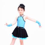 Fancy Polyester Lycra Girl Jazz Dance Dress With Rhinestones Choker Collar