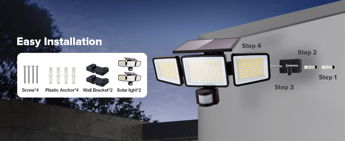3000 Lumen Solar Wall Light 8W Outdoor Sensor Wall Light IP65 with Human Body Sensor