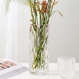 Quality Rhombus Shaped Glass Vases Machine Pressed Clear Cylinder Glass Vase wholesale