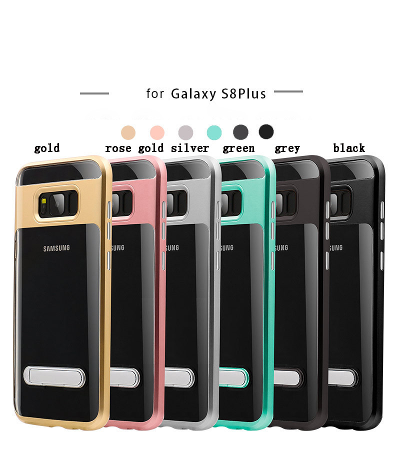 high quality kickstand crystal transparent TPU PC hybrid phone case for samsung galaxy s8