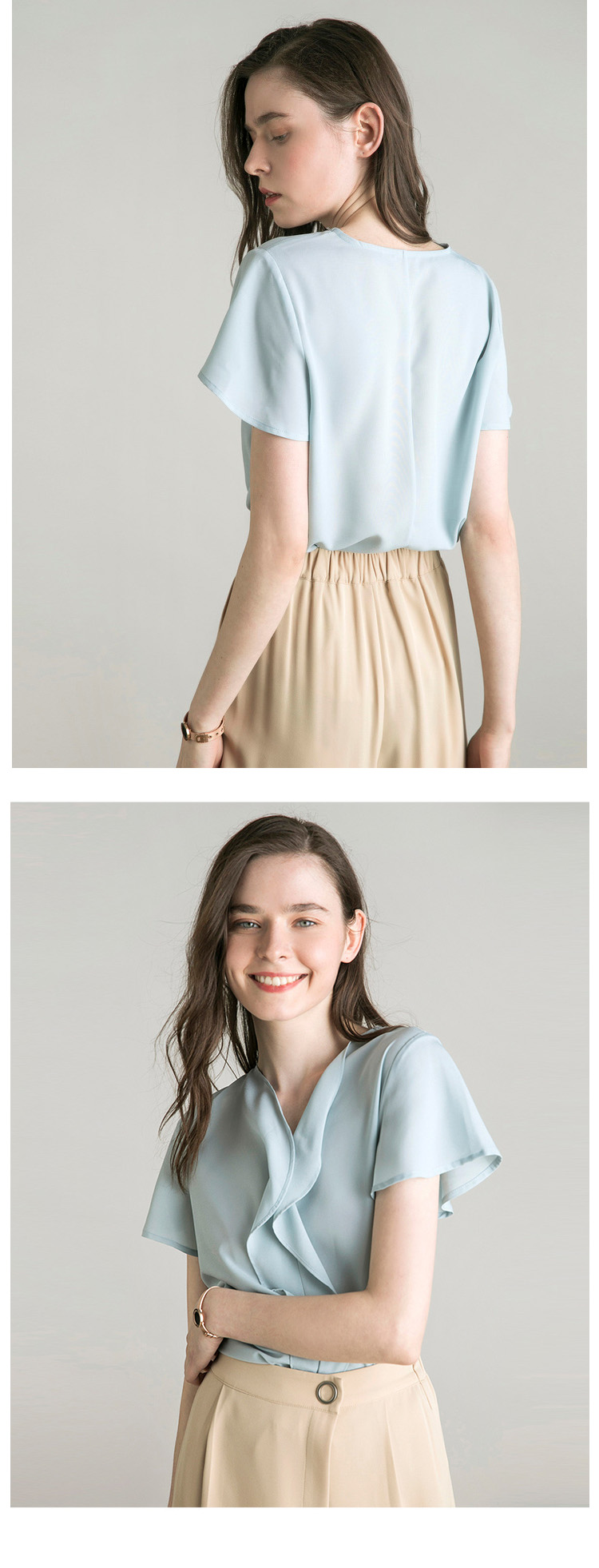 V Neck Short Sleeve Summer Blouse