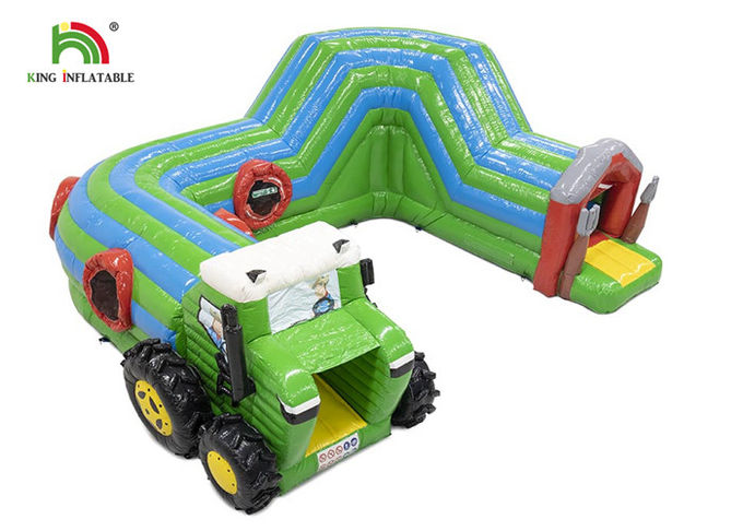 Logo Printing Green 6.5m Tractor Inflatable Obstacle Course For Party