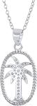 Nautical Pave Cubic Zirconia CZ Tropical Beach Vacation Palm Tree Necklace