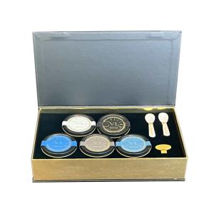 Quality Gold Packaging Black Red Caviar Tin Jar Gift Set with Paperboard Packaging and Sleeve wholesale