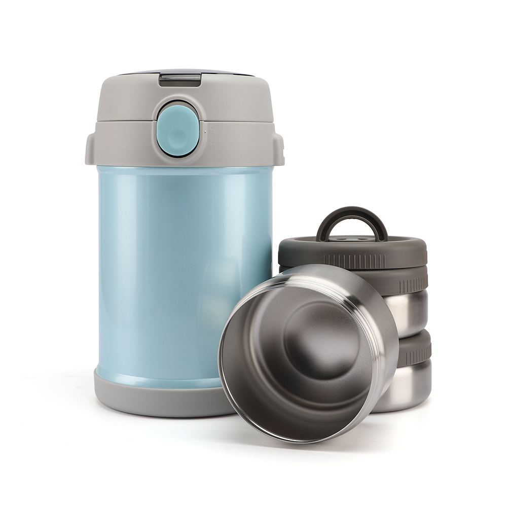 Double-Layer Stainless Steel Vacuum Food Container Jar With Three Independent Compartments