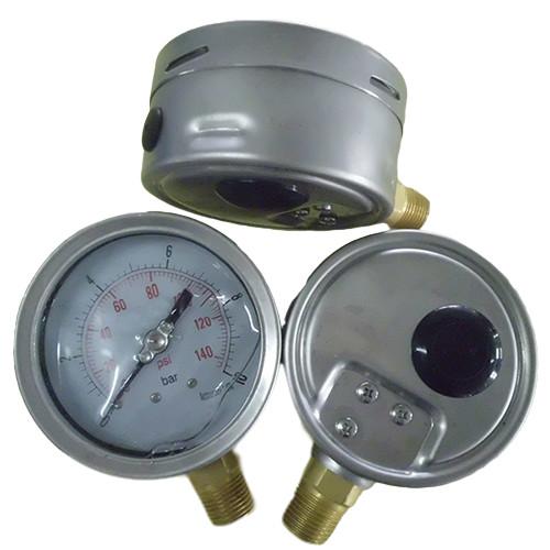 4 inch Liquid filled Pressure Gauge, bayonet, glycerine, 1/2 BSP lower mount,