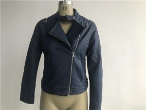 Quality High Fashion Navy Ladies PU Jacket , Womens Leather Coats LEDO1721 wholesale