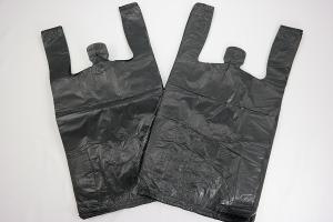 Quality Plastic Bag-Black Plain Embossed T Shirt Bag 11.5&quot;x6.5&quot;x21.5&quot; 13 mic - 100 bags/bundles ,black colour wholesale