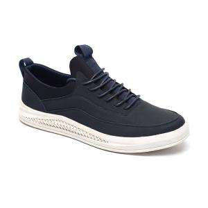 Quality Dark Navy Mens Leather Casual Shoes Antiskid Rubber Outsole wholesale