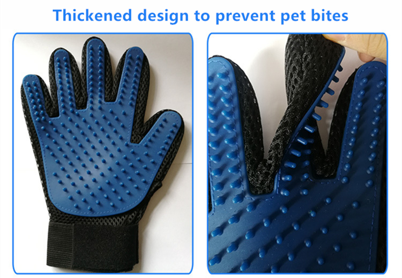 Silicone Pet Hair Remover Glove Blue Cat Brushing Glove For Small Animals