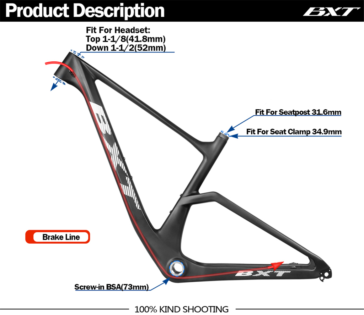 Boost MTB Carbon Fiber 29er Mountain Bike Frame Clear Orange Color