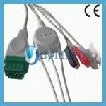GE-Marquette One-piece 5-Lead ECG Cable with leadwires, AHA, Snap,11pin