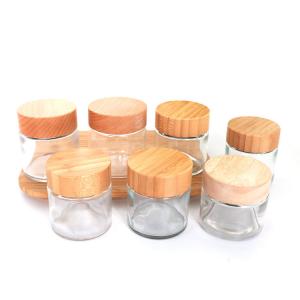 Quality Oil Concentrate Bamboo Transparent Glass Jars Childproof Lid Dia 64mm 120ml wholesale