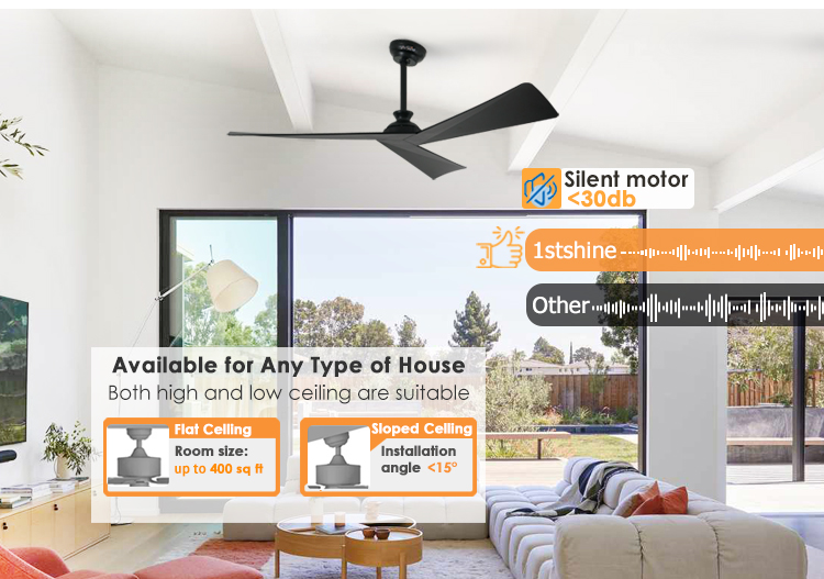 Energy Saving Smart Remote Ceiling Fan Black ABS Blades with 5 Speed and Time Setting