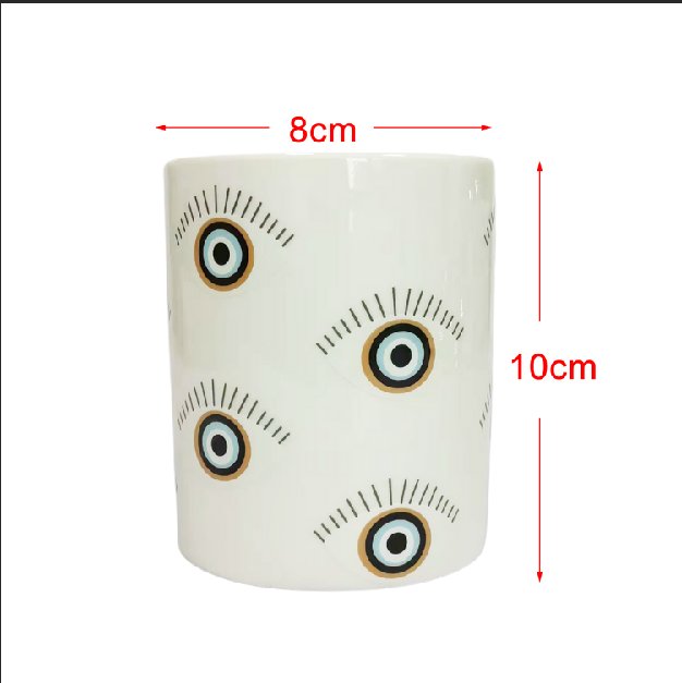 Eye Pattern Candle Ceramic Containers With Letterpress Printing Gravure Printing