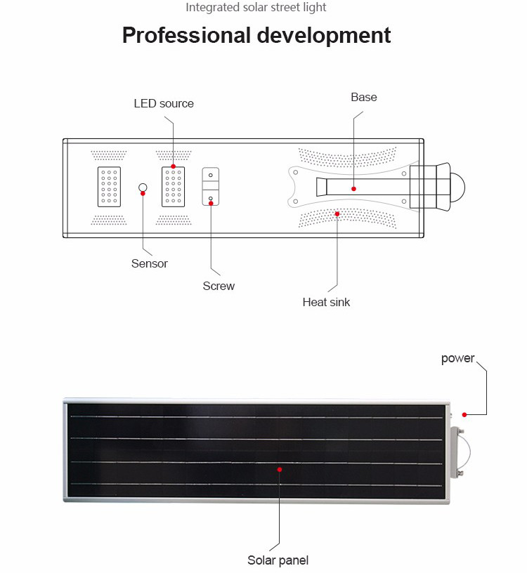 Outdoor lamp garden solar led street light with solar panel 30w