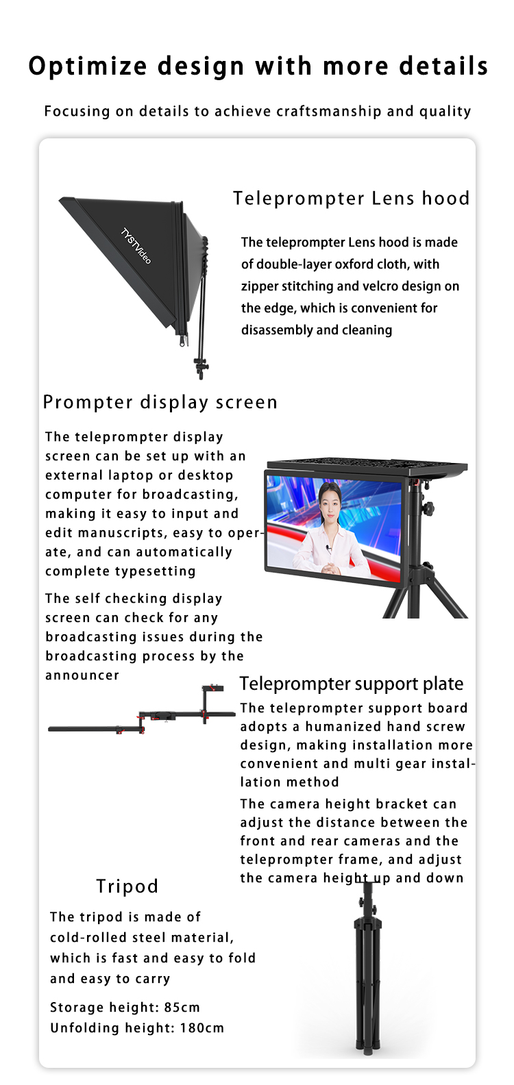 Dual Screen Teleprompter for Broadcast Recording Room 21 inch Large Screen