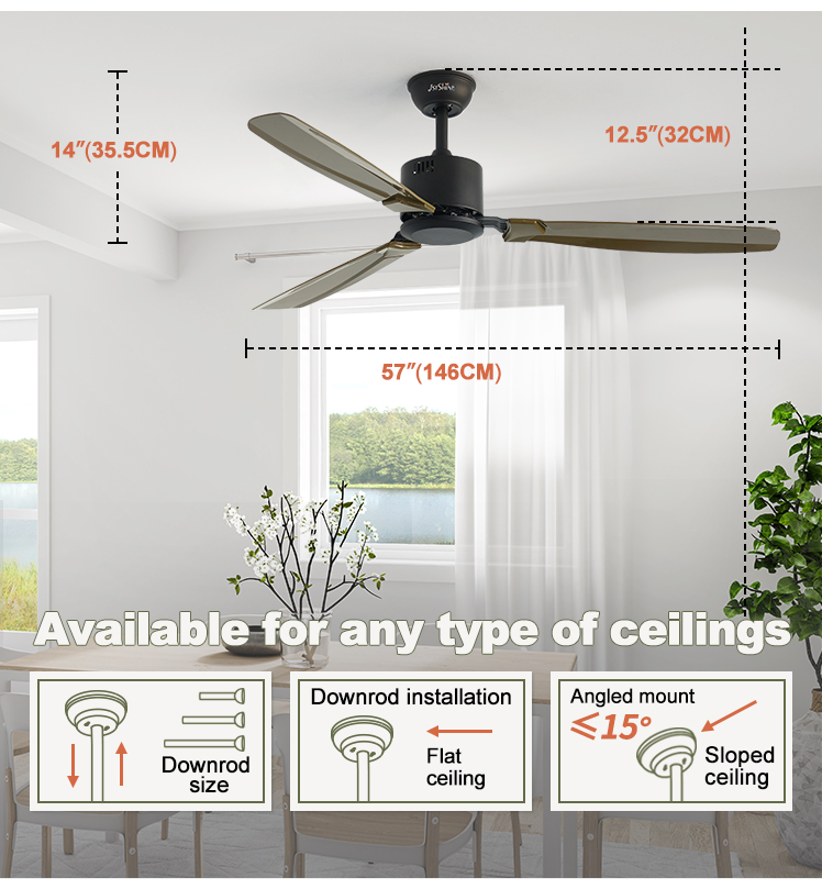 1stshine Low Noise Ceiling Fan with Silent DC Copper Motor and 6 Speed Remote Control