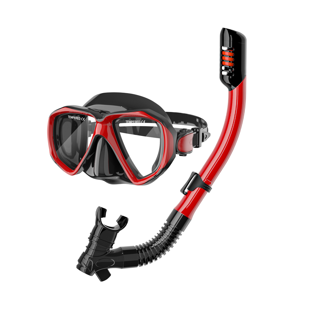 Dry Tube Diving Face Mask And Snorkel Equipment Black White