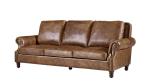 American Retro Vintage Three Seater Leather Sofa Solid Wood Frame With Rolled