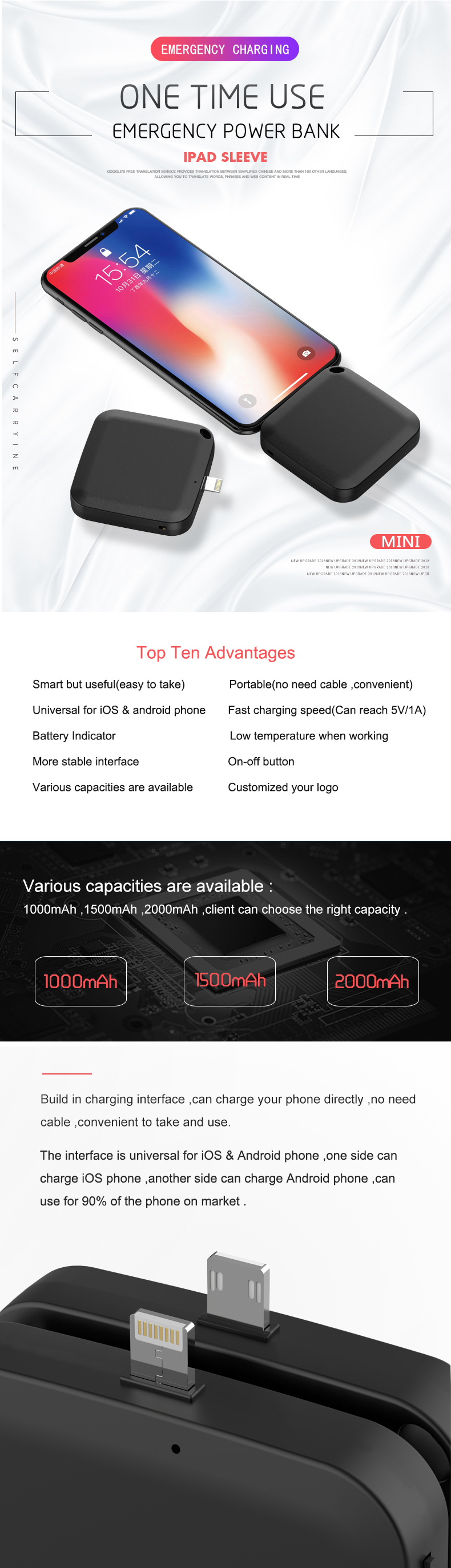 60min Charging 1500mah Disposable Power Bank 5V1A