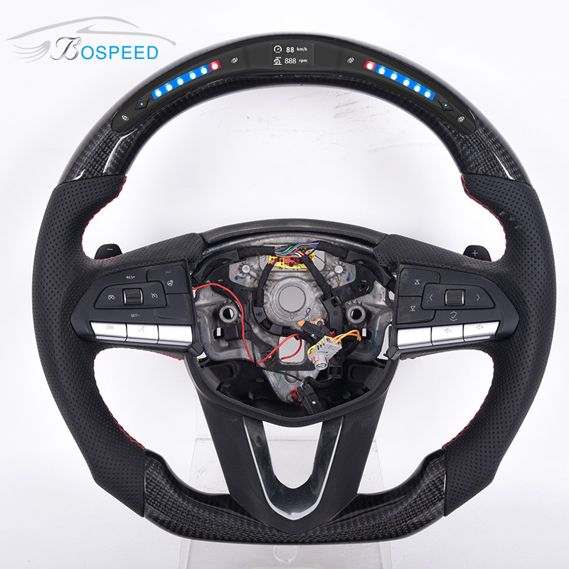 Custom LED Leather Ct6 Steering Wheel Sports Cadillac White Stitch