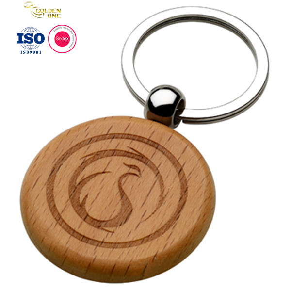 Hard Wood Carved Keychain , Round Shape Key Fob Key Holder Customised