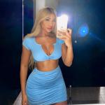 Blue Two Piece Casual Set Short Sleeve V Neck T Shirt High Waist Bodycon Skirt
