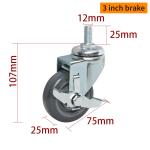 3 Inch Swivel Caster Wheels , 75mm Castors With Brakes 363S-76
