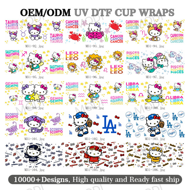 Factory Hot Sale Good Quality Ready To Ship Cartoon Transfer Logo Sticker Vinyl UV DTF Cup Wrap Transfers 16oz