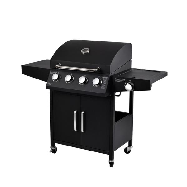 Powder Coated Gas BBQ Grill with Cabinets Wheels 4 Burner 1 Side Burner