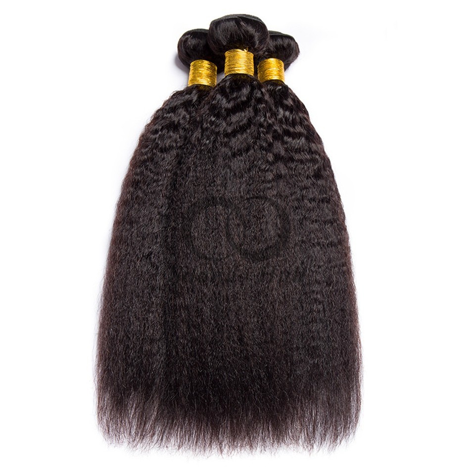 Natural Black Kinky Straight Remy Human Hair Bundles Sew In Weave Bundles Brazilian Bundle Deals