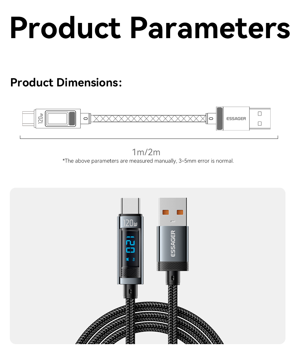 ESSAGER ES-X47 Series 120W Type C Charging Cable USB to USB C