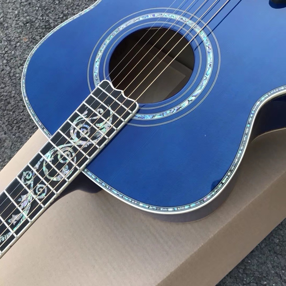 Best jumbo Blue flame maple wood acoustic Guitar Solid ebony Guitarra Customized acoustic 43 inch Jumbo guitar