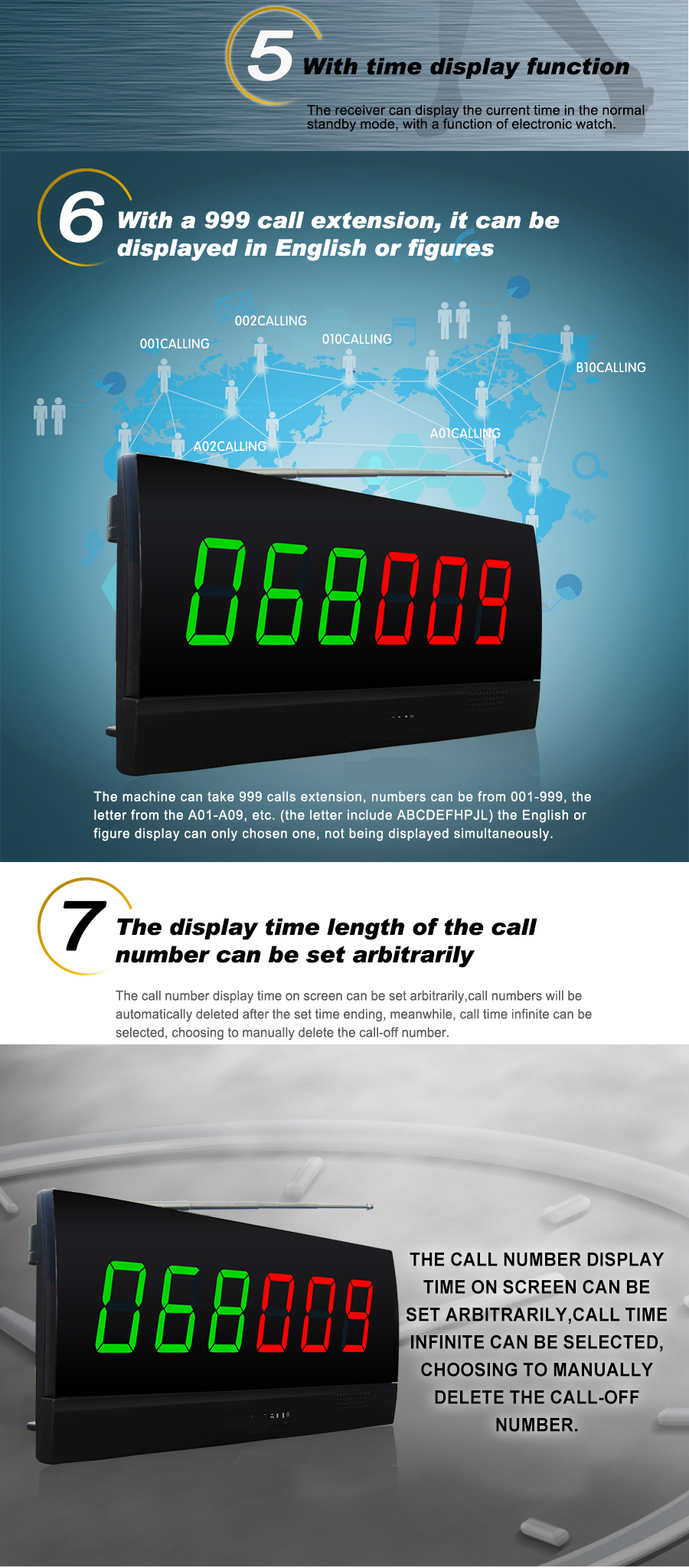 Wireless hotel room customer call center service equipment button buzzer and display paging system