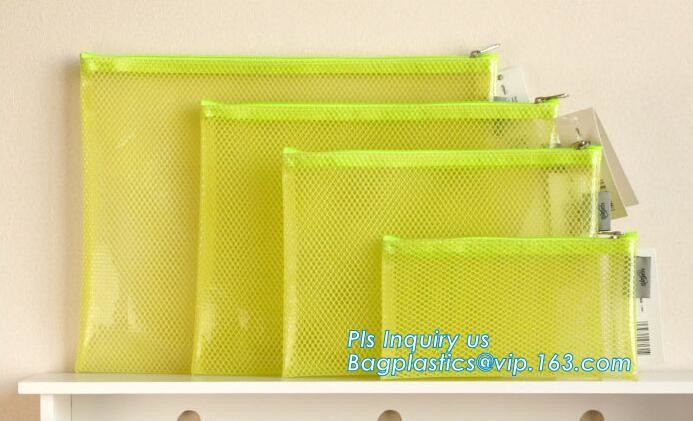 k document file bag, Document File Folder /Document Bag, Mesh pattern plastic zip bag with handle file bag, slider
