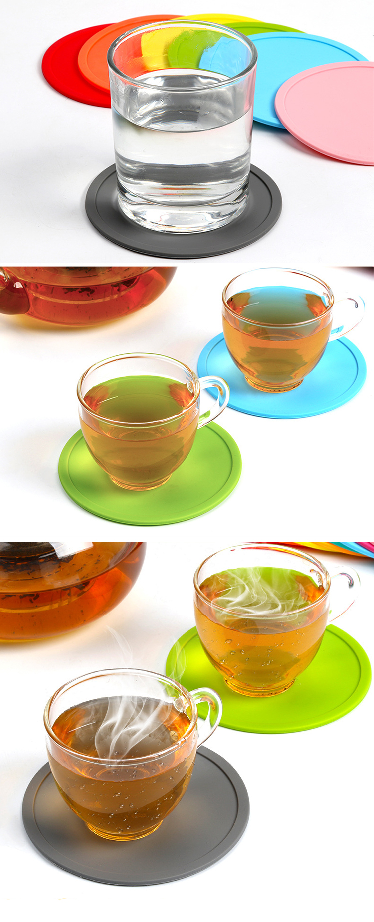 Cheap Custom Logo Round Silicone Tea Cup Placemats Silicone Coaster