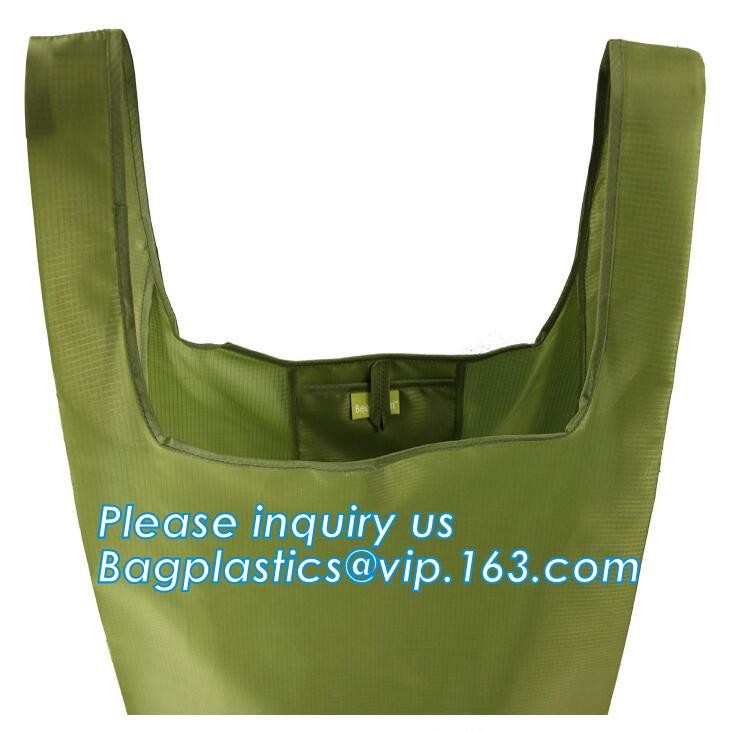 Recycled Foldable Nylon Polyester Tote Bag with logos polyester shopping bag Custom advertising handle non woven bag PAC