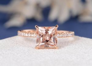 Quality Morganite Real Diamond Jewellery Ring Princess Cut 6×6mm Size wholesale