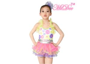 Quality Beauty Girls Ballet Dress / Dance Costume Halter Ruffle Sequin Rainbow Skirt wholesale