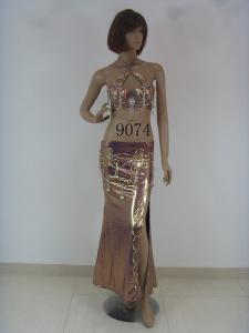 Quality Sleeveless Belly Dancing Clothes Elegant Halter Neck Metallic Gold Bra Floor Length Skirts wholesale