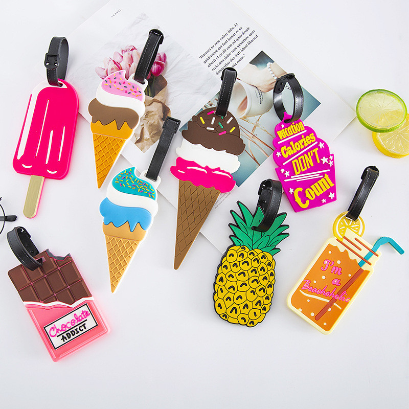 Cartoon Silicone Travel Luggage Tag with Belt Strap Food Grade and Style Card Holder