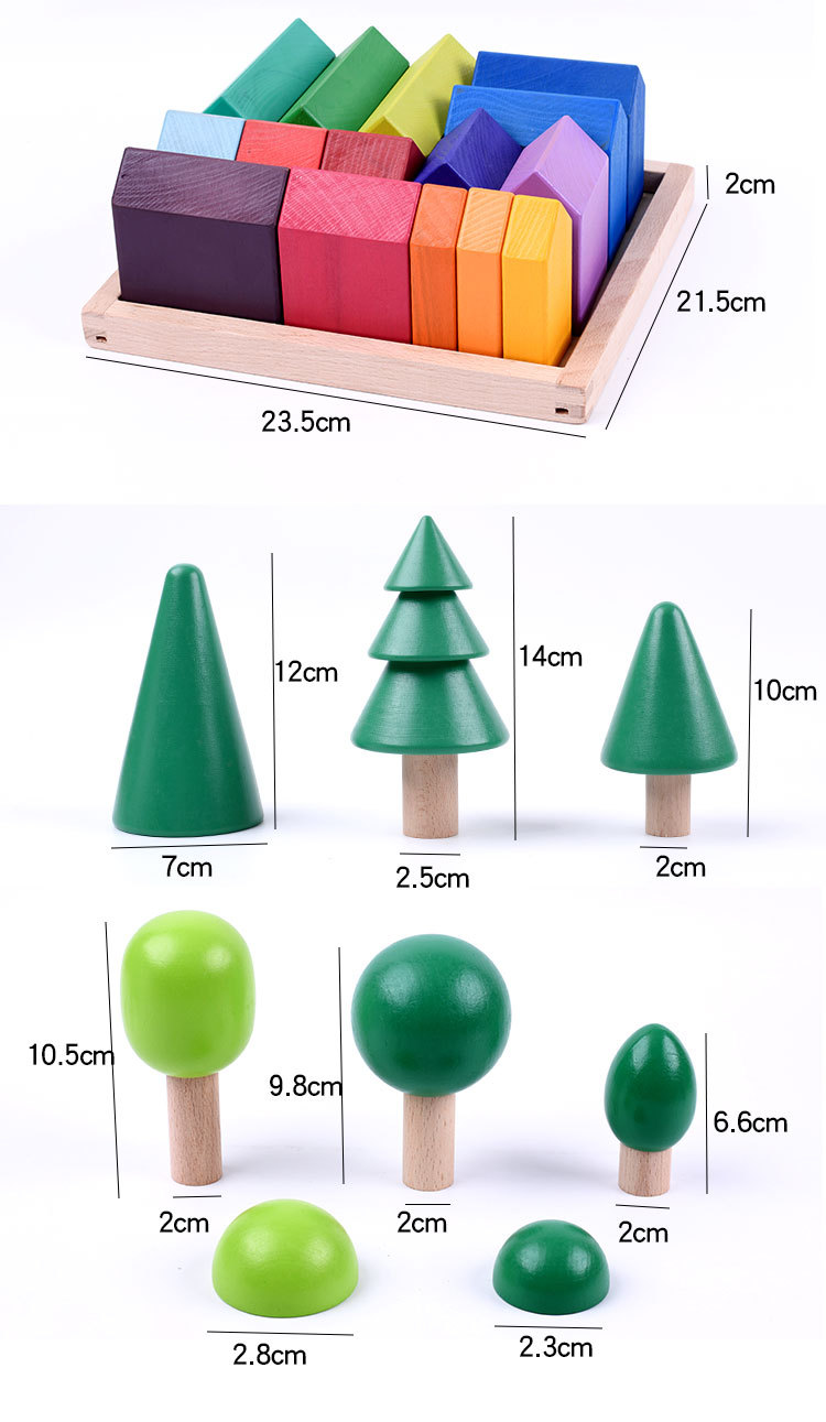 Baby 15cm Bridge Wooden Building Blocks Toy Nesting Rainbow Block Set