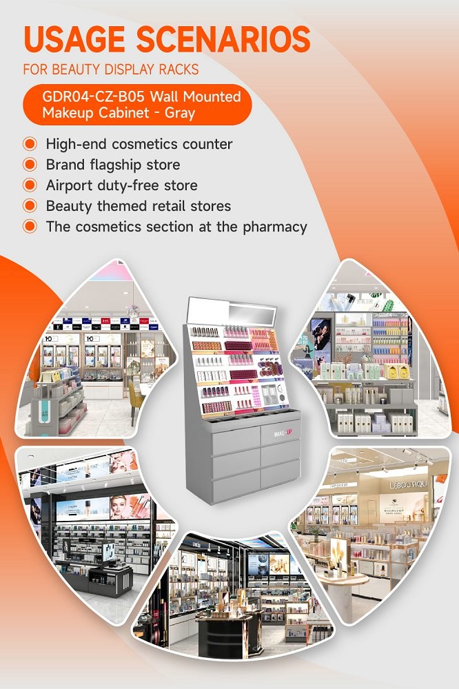 GDR04-CZ-B05 Wall Mounted Makeup Display Rack with Scratch-Resistant Edges and Industrial Style for Cosmetics Counter in Shopping Malls