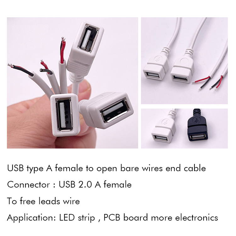 5V White USB Female to Open Bare Wires Pigtail End Cable for LED Strip
