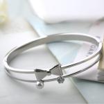 Beautiful Bowknot Women Bracelet Jewelry , Stainless Steel Diamond Bangle,Pearl
