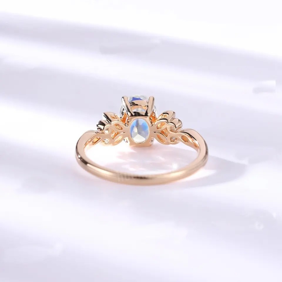 Women 925 Sterling Silver Natural Blue Moonstone Ring Moonstone Jewelry Design