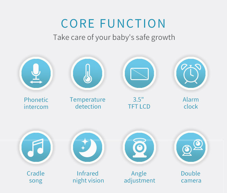 3.5" 720P Baby Monitor Cry Warning Temperature Test Alarm Setting Babyphone